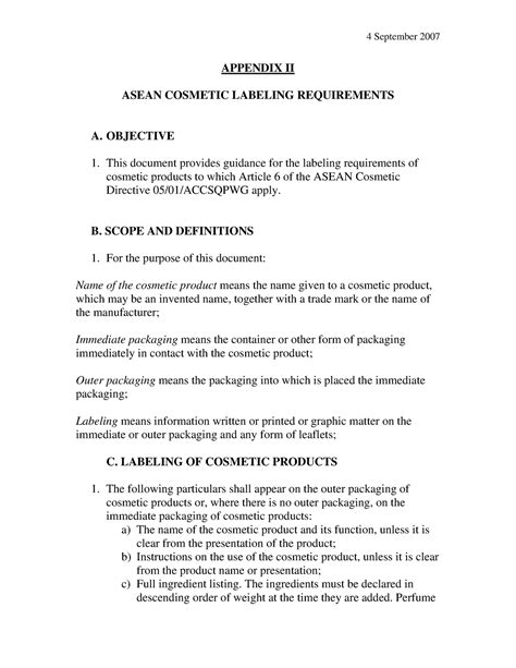 APPENDIX II ASEAN COSMETIC LABELING REQUIREMENTS .